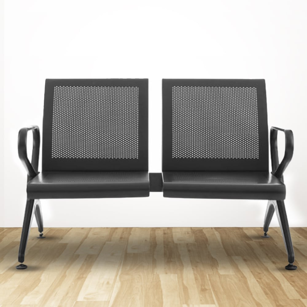 AERO 2-Two Seater Metal Black Powder Coated Waiting Chair With Handle