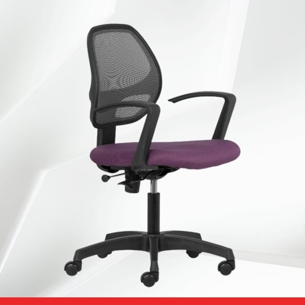 Anytime – purple-Low Back Office Chair with Mesh Back and Fixed Arms-TRANSTEEL