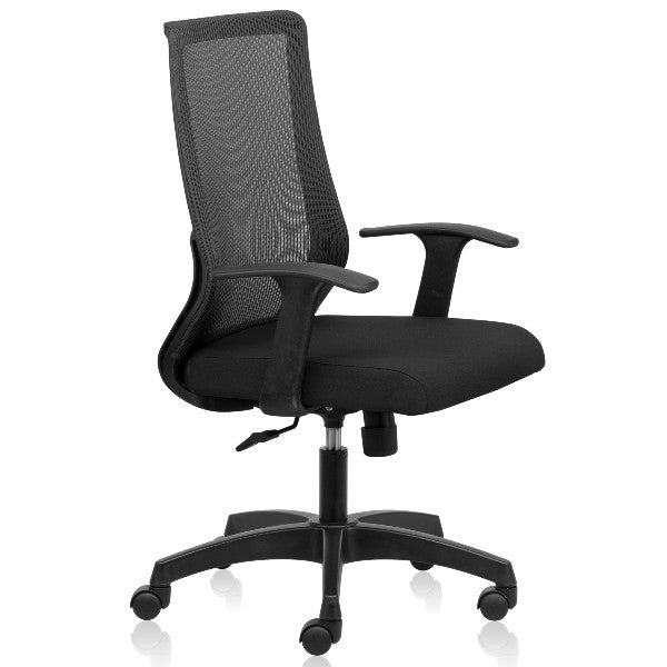 Kinetic Mid Back Chair with Fixed Arms and Tilt Mechanism - Black
